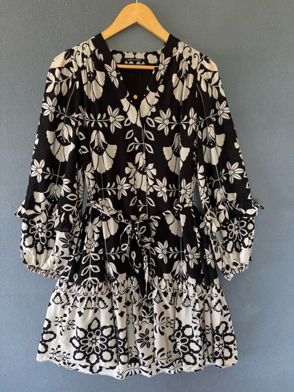Kobi Halperin Margie Dress Medium NWT Black White Floral Silk Blend Tiered Mini - Picture 6 of 12